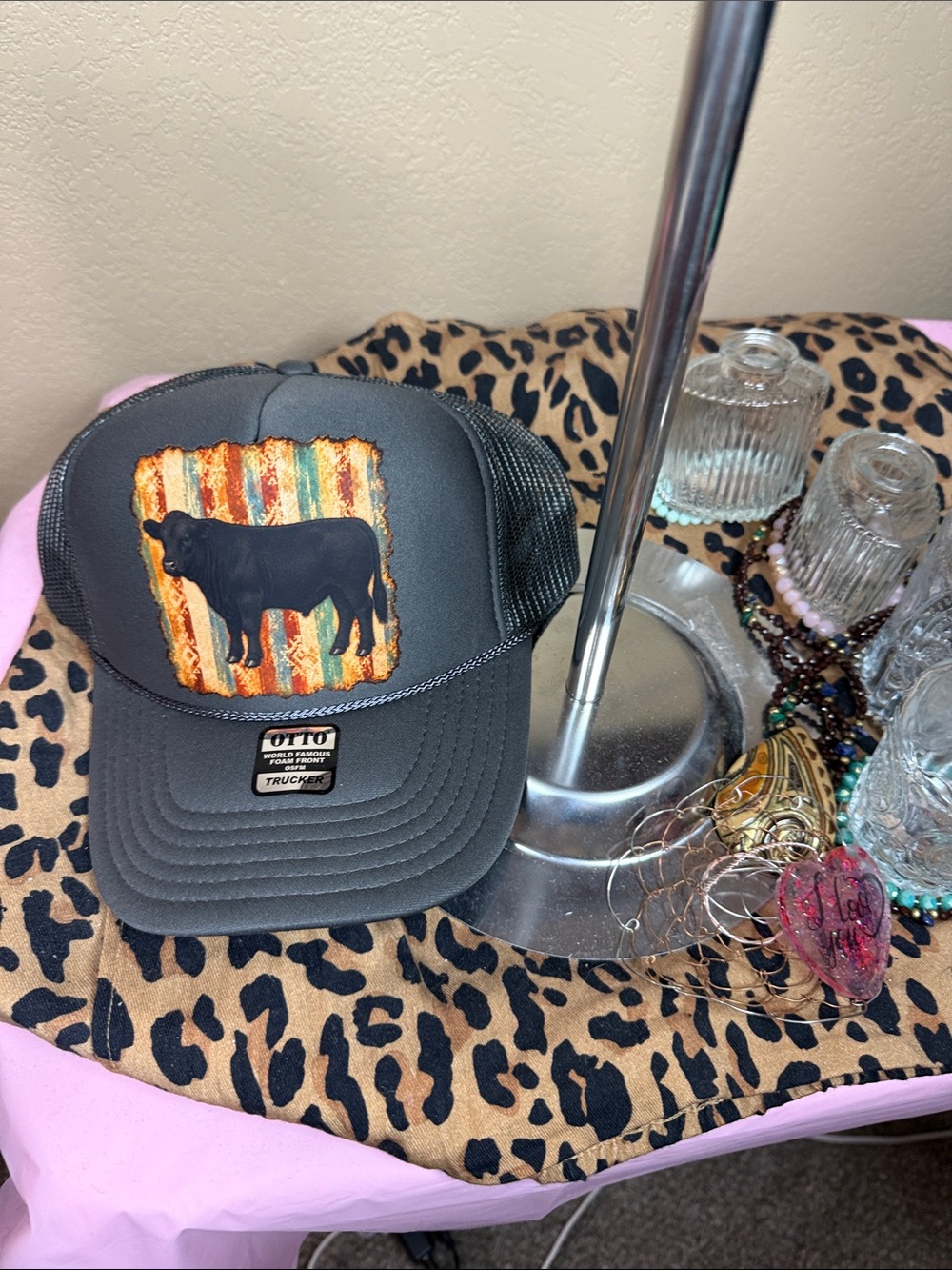 Gray Trucker Hat with Rustic Show Steer/ Heifer Patch